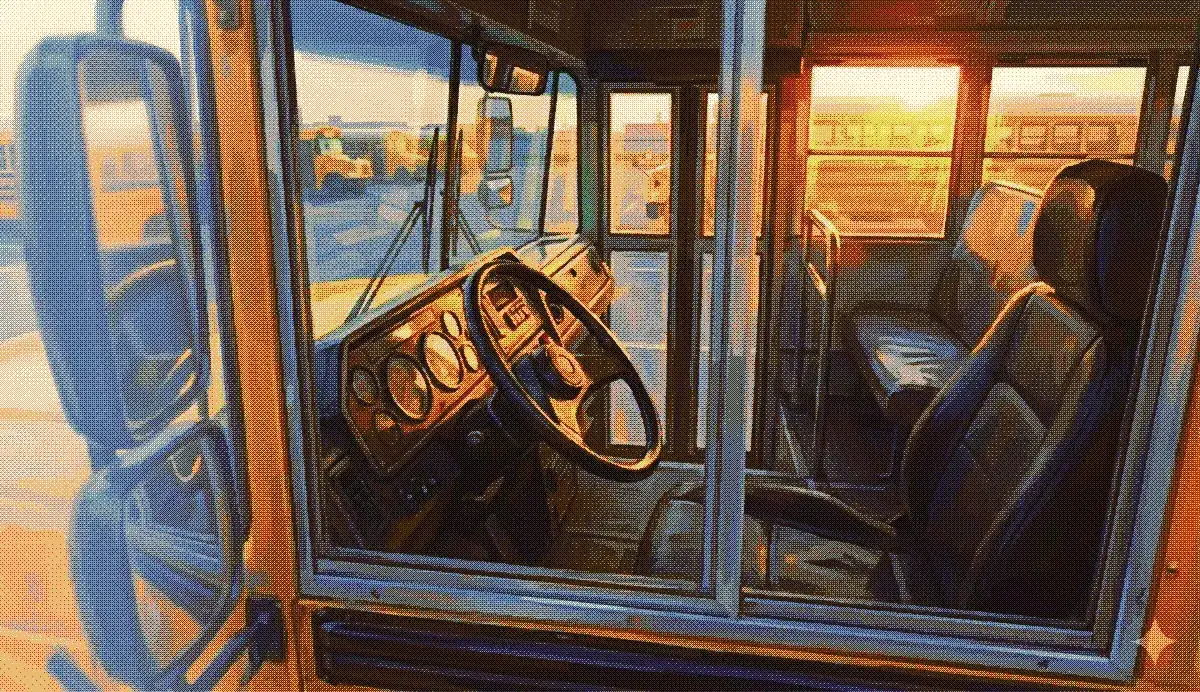 Busville director dashboard showing live buses on a map with route lines and status